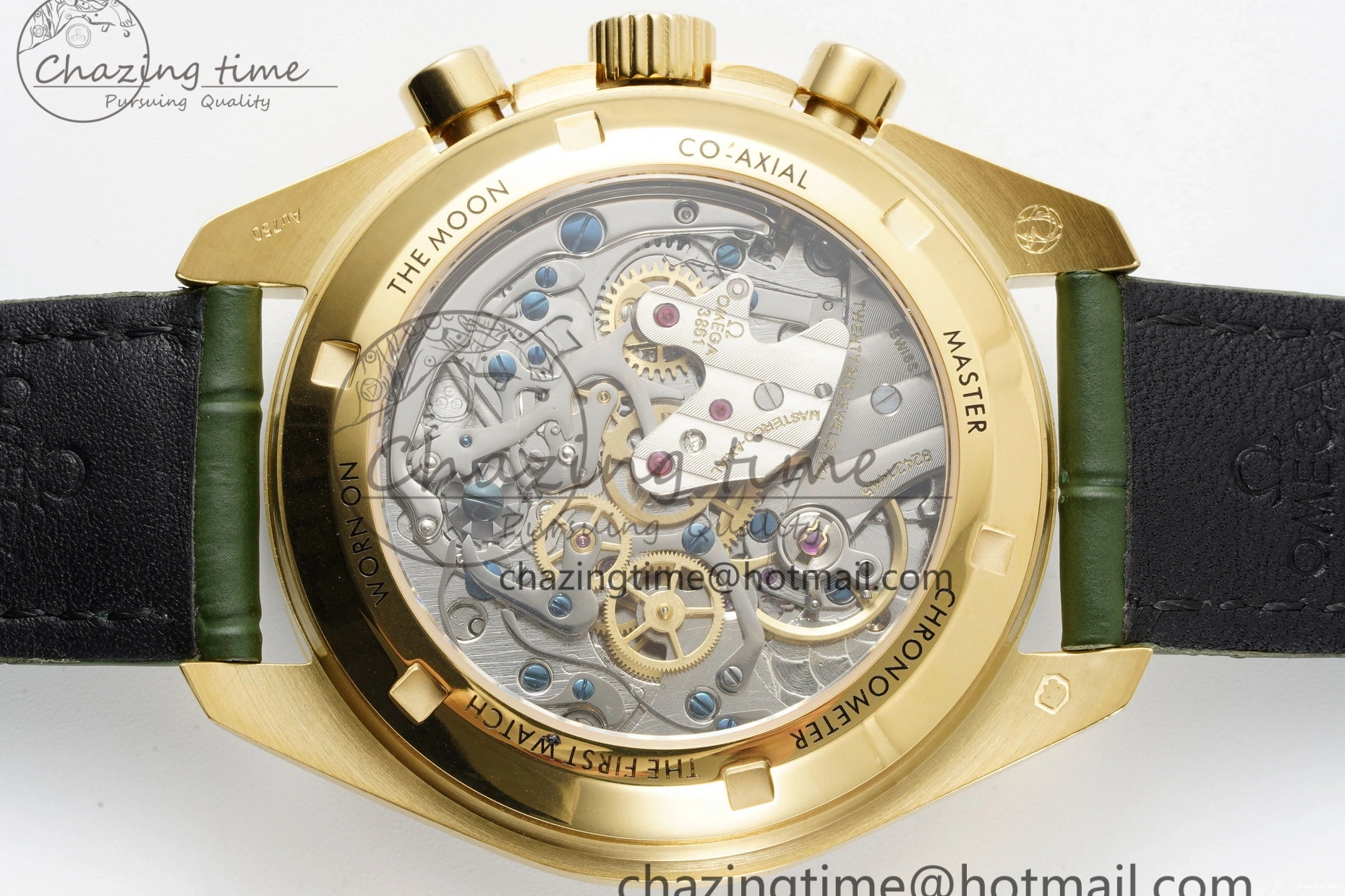 0512 Speedmaster Moonwatch in Moonshine Gold YG RMF Best Edition Green Dial on Green Leather Strap Manual Chrono EasyCare 7832